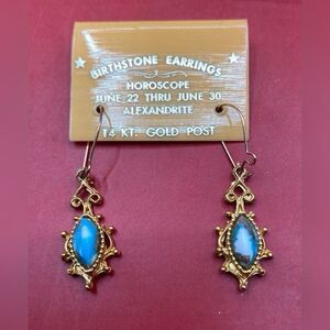 Women’s Earrings Birthstone Alexandrite Cancer Crab June Pierced 1” NIB 14K Post